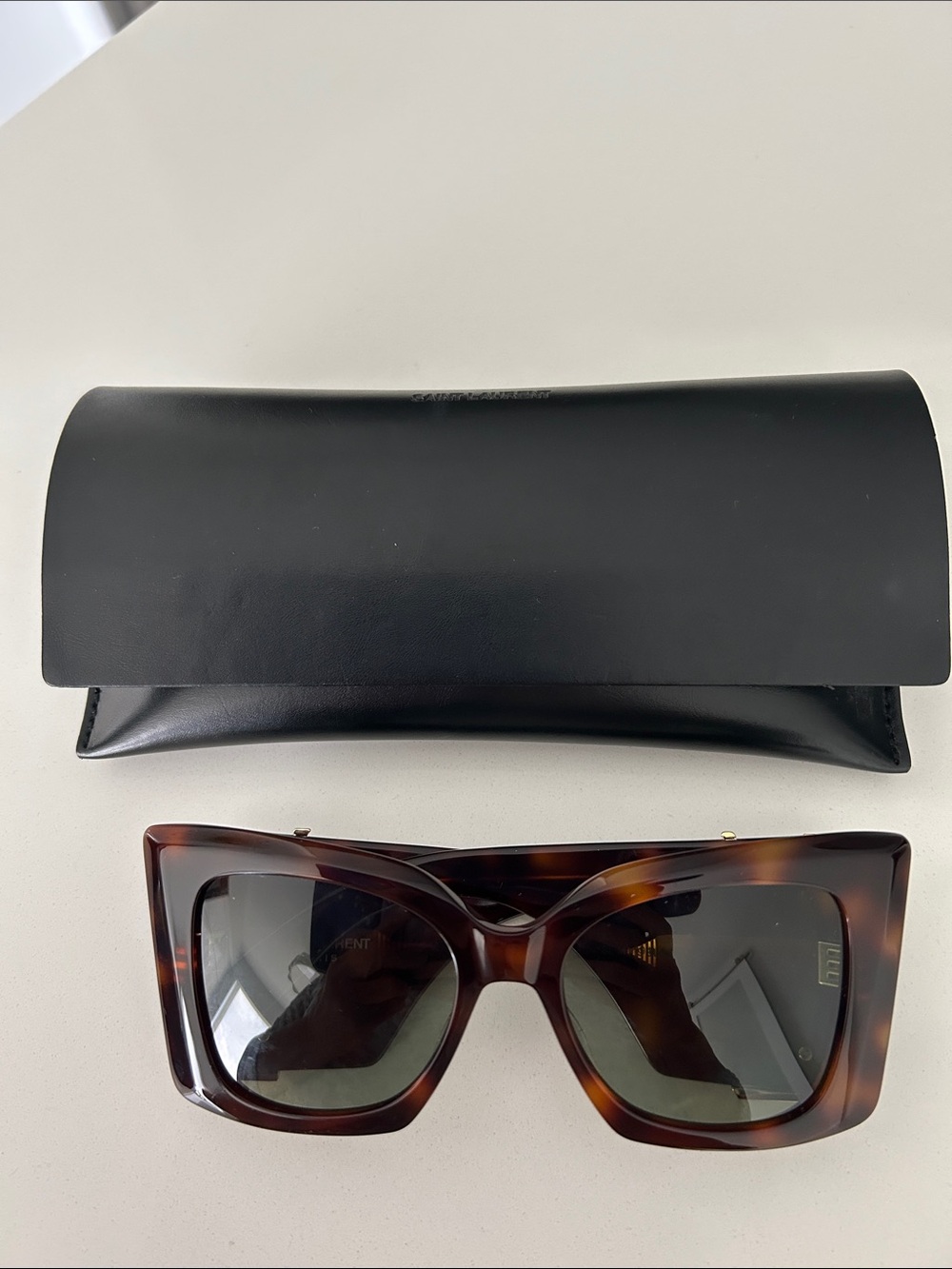 Yves Saint Laurent Tortoiseshell Shield Sunglasses with Gold YSL Accents